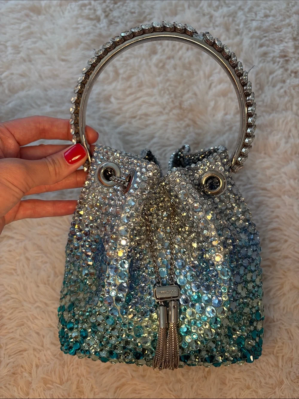 Jimmy Choo rare Crystal Ombre Bucket Bag with Rhinestone Handle - Picture 1 of 7